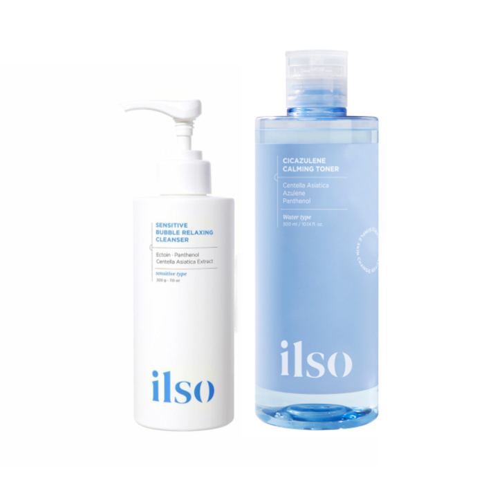 ILSO - Sensitive Bubble Relaxing Cleanser - 200g + Cicazulene Calming Toner - 300ml Set von ILSO