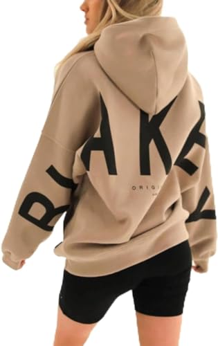 ILWHE Blakely Hoodie for Women Oversize Pullover with Hood Sport Gym Athletic Sweatshirt Baggy (DE/NL/SE/PL, Alphanumerisch, L, Regular, Regular, Khaki) von ILWHE