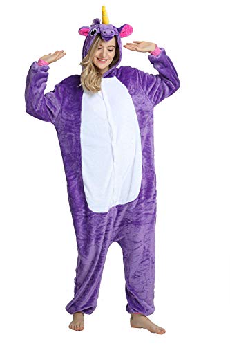 ILWHE Tier Kostüm Jumpsuits Pyjamas Cosplay Kostüm Weihnachten Halloween Schlafanzug für Unisex Erwachsene Jugendliche (M, Lila) von ILWHE