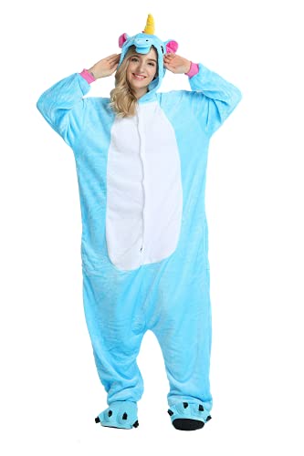 ILWHE Tier Kostüm Jumpsuits Pyjamas Cosplay Kostüm Weihnachten Halloween Schlafanzug für Unisex Erwachsene Jugendliche (S, Blau) von ILWHE