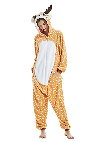 ILWHE Tier Kostüm Jumpsuits Pyjamas Cosplay Kostüm Weihnachten Halloween Schlafanzug für Unisex Erwachsene Jugendliche (S, Elch) von ILWHE