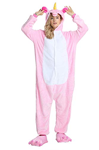 ILWHE Tier Kostüm Jumpsuits Pyjamas Cosplay Kostüm Weihnachten Halloween Schlafanzug für Unisex Erwachsene Jugendliche (S, Rosa) von ILWHE