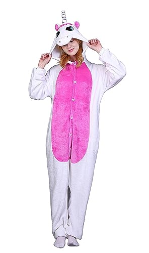 ILWHE Tier Kostüm Jumpsuits Pyjamas Cosplay Kostüm Weihnachten Halloween Schlafanzug für Unisex Erwachsene Jugendliche (S, Rosa Einhorn) von ILWHE