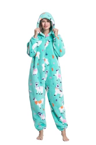 ILWHE Tiere Jumpsuit Frauen Fleece Pyjamas Erwachsene Tier Halloween Cosplay Kostüme Loungewear Pyjamas Cosplay (DE/NL/SE/PL, Alphanumerisch, L, Regular, Regular, Alpaka) von ILWHE