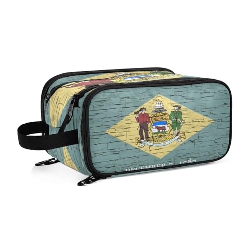 Delaware Kulturtasche für Damen, Motiv: Staatsflagge, groß, Make-up-Tasche, Organizer, Reise-Kosmetiktasche, mehrfarbig, Einheitsgröße, Beauty Case von ILmira