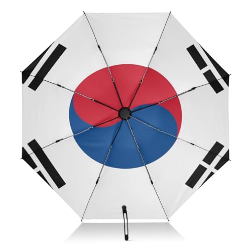 ILmira Südkorea Flagge Starke 8 Rippen Reise Falten Regenschirm, Winddicht Regen UV Regenschirm, Kompakter Tragbarer Auto Öffnen/Schließen Leichter Regenschirm, multi, Einheitsgröße von ILmira