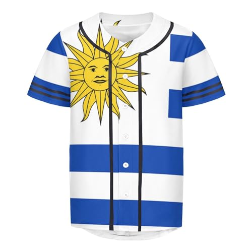 ILmira Uruguay-Flagge, Herren-Baseball-T-Shirt, Button-Down-Trikot, Hipster, Hip-Hop-T-Shirt, mehrfarbig, XL von ILmira