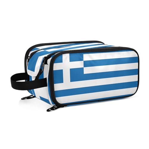 Kulturbeutel für Damen, Motiv: Griechenland-Flaggen, groß, Make-up-Tasche, Organizer, Reise-Kosmetiktasche, mehrfarbig, Einheitsgröße, Kosmetikkoffer von ILmira