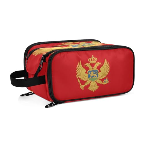 Kulturbeutel für Damen, Motiv: Montenegro-Flaggen, groß, Make-up-Tasche, Organizer, Reise-Kosmetiktasche, mehrfarbig, Einheitsgröße, Kosmetikkoffer von ILmira