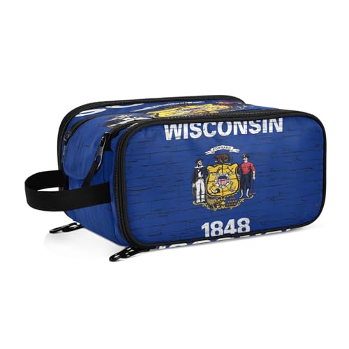 Wisconsin Kulturbeutel für Damen, Staatsflagge, groß, Make-up-Tasche, Organizer, Reise-Kosmetiktasche, mehrfarbig, Einheitsgröße, Kosmetikkoffer von ILmira