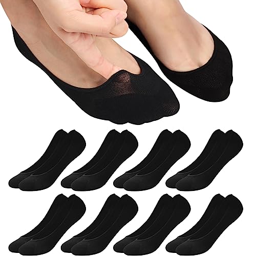 ILovDaisy 8 Paar Füßlinge Ballerina Socken Damen Atmungsaktiv Füsslinge, Unsichtbare Sneaker Socken No Show Rutschfeste Socken mit Siliconpad Kurze Socken Halbsocken Schwarz 36-40 von ILovDaisy