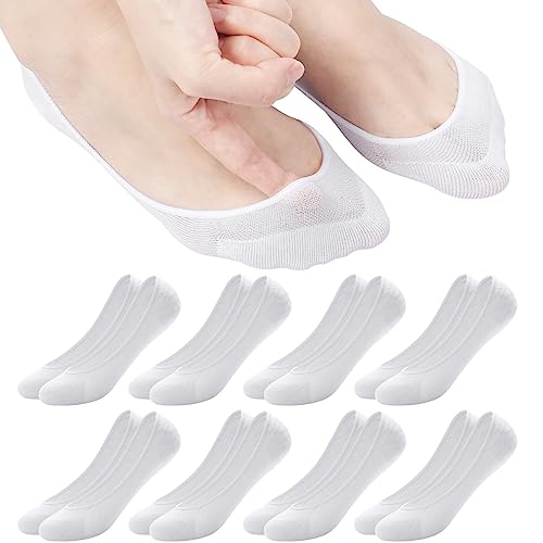 ILovDaisy 8 Paar Füßlinge Ballerina Socken Damen Atmungsaktiv Füsslinge, Unsichtbare Sneaker Socken No Show Rutschfeste Socken mit Siliconpad Kurze Socken Halbsocken Weiß 39-42 von ILovDaisy