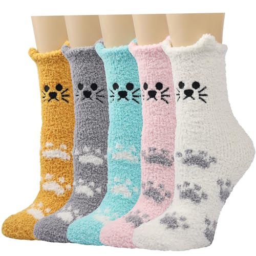 ILovDaisy Kuschelsocken Damen 5 Paare Warme Flauschige Socken, Weihnachtssocken, Dicke Wintersocken Haussocken, Kuschel Bettsocken Schlafsocken Thermosocken für Weihnachten als Geschenke von ILovDaisy