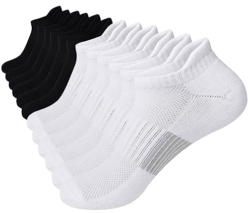 ILovDaisy Sneaker Socken Herren 43-46 Sportsocken Damen 39-42 35-38 Sneakersocken Gepolsterte Laufsocken Baumwolle Unisex Kurze Socken Atmungsaktiv Knöchelsocken 6 Paar Schwarz Weiß von ILovDaisy