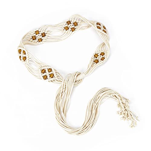 ILuvatar Damen Quaste Knotengürtel Metall Breiter Gürtel U11 Frauen Bohemian Style Seil Geflochten Taille, beige, 170 von ILuvatar