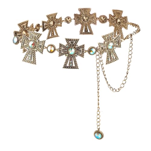 ILuvatar Taillenkette Damen Metallkleid mit Pullover Gold Retro Türkis Stein Punk Gürtel Concho Western Gürtel, Golden-t14, Medium von ILuvatar