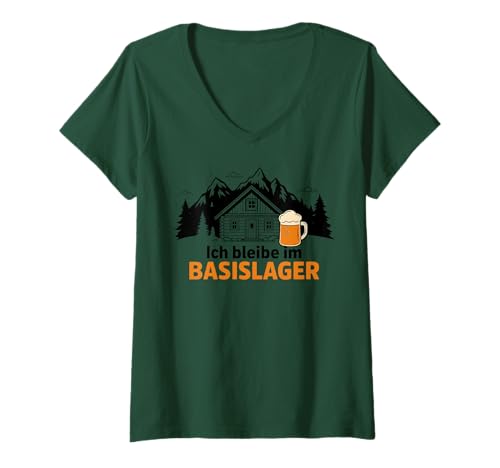 Damen ICH BLEIBE IM BASISLAGER - Bergsteiger Wanderer Berge & Bier T-Shirt mit V-Ausschnitt von IM BASISLAGER - Lecker Bierchen Vacation Club