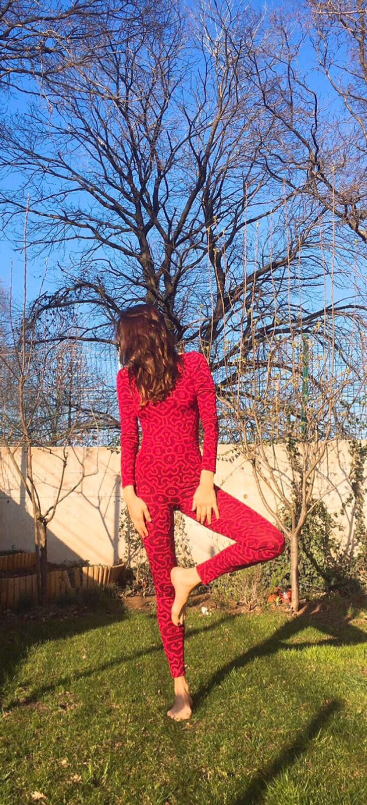 Shipibo Ganzkörper Langer Overall in Weinrot & Rosa Print 10 von IMAGINEyaseminbibin