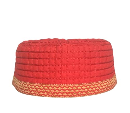 IMAHAM: HANDCRAFTED FLOWER Herren Unisex Muslimische Männer Gebetsmütze Ramadaan Caps Eid Cap Handmade Kufis Namaz Hat Beanie, Rot/Ausflug, einfarbig (Getaway Solids), XL von IMAHAM: HANDCRAFTED FLOWER