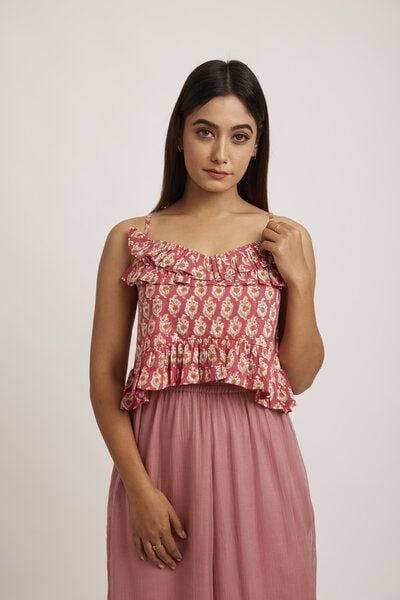 ÏMAIMA Hayat Rüschen Top aus Bio Baumwolle Handbedruckt von ÏMAIMA