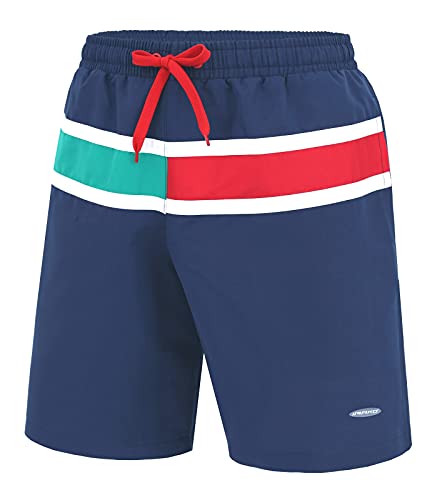 Imako Badehose, Herren Badeshorts, Boardshorts für Männer mit Kordelzug, Badehose Herren, Sporthose, Badehose Herren lang Shorts L, blau rot grün, hergestellt in der EU von Imako