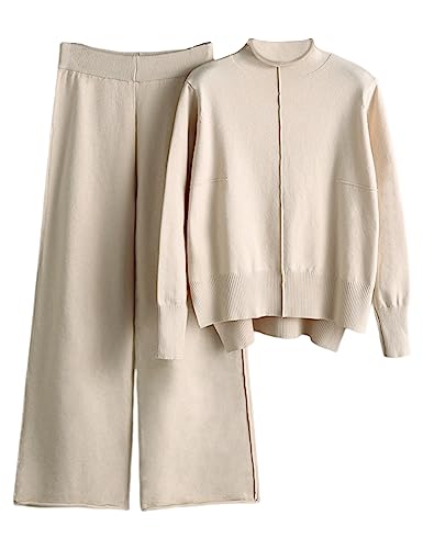 IMCTAH Damen 2 Stück Outfits Sweatsuit Mock Neck Pullover Top Wide Leg Pants Trainingsanzug Lounge Sets, aprikose, S von IMCTAH