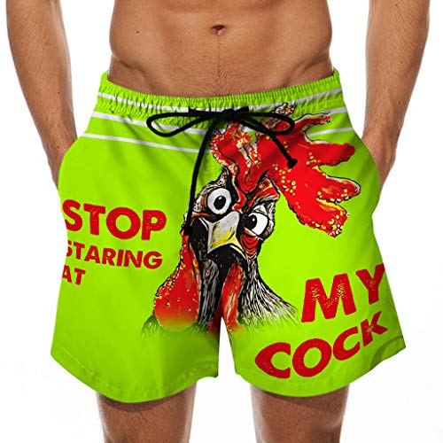 IMDE Badehose Herren Kurz mit Kordelzug Strand Shorts Jungen Badehose Lustig Hühner 3D Gedruckt Beachshorts Elastischer Taille Kurze Hose Jungen Badeanzüge Hahn Muster Trainingshose Größen S bis 5XL von IMDE