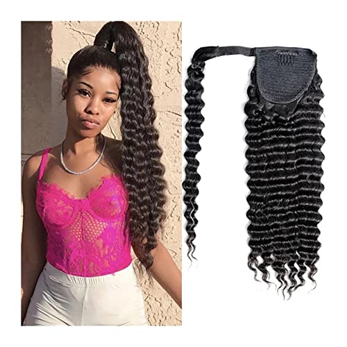 Gefälschte Haarbrötchen Tiefe gewellte Pferdeschwanz Perücke Brötchen 8-24 Zoll Wrap Runde Pferdeschwanz Extensions Schwarz Brasilianisches Echthaar für schwarze Frauen Haarschmuck (Color : Black von IMEITE
