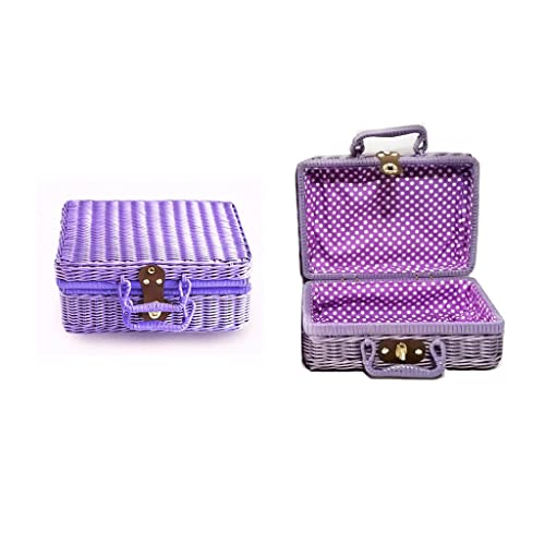 IMEITE Make-up-Tasche, tragbare Rattan-Handtasche, umweltfreundliches Material, Rattan-Imitat, Retro-Koffer, Kosmetik-Aufbewahrungsbox, Parfüm-Organizer, D, 40 x 30 x 19 cm von IMEITE