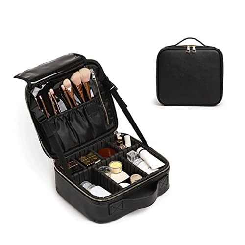 Make-up Tasche Damen Große Kapazität Leder Stoßfest Professionelle Kosmetiktasche Kosmetikerin Aufbewahrungsbox Reise Waschen Make-Up Werkzeugtasche Parfüm Organizer(A,S-25.5cm/10.03inch) von IMEITE