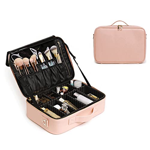 Make-up Tasche Damen Große Kapazität Leder Stoßfest Professionelle Kosmetiktasche Kosmetikerin Aufbewahrungsbox Reise Waschen Make-Up Werkzeugtasche Parfüm Organizer(B,M-37cm/14.56inch) von IMEITE