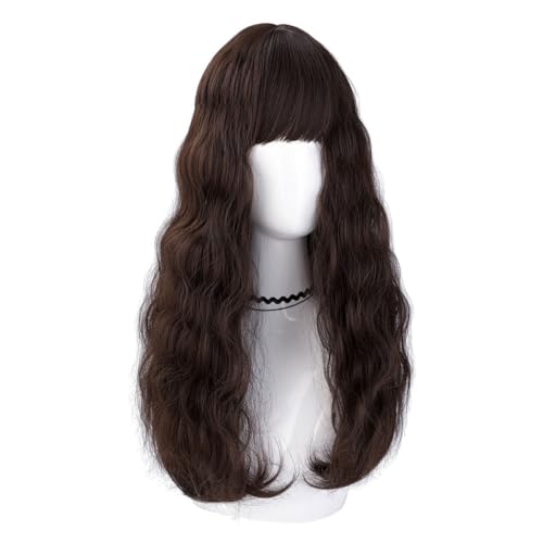 Perücke Mit Pony Perücke Leicht Lockige Natürliche Flauschige Volle Kopfperücke für Damen, Mode Lang Lockiges Haar Perücke Synthetisches Haar Pelucas De Mujer Pelo Humano(B) von IMEITE
