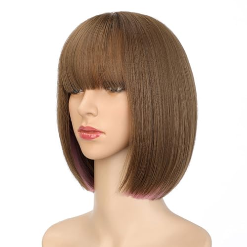 Perücke Mit Pony Perücken Damen Kurze Haare Ohrhängende Perücken Simuliertes haar Flauschig Natürliche Vollkopf Perücken Modische Perücken Pelucas De Mujer Pelo Humano von IMEITE