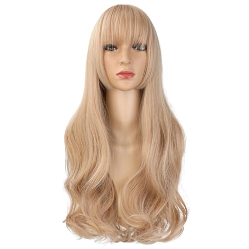 Perücke Mit Pony Perücken Damen Welliges Langes Lockiges Haar Flauschig Natürlich Simuliert Chemisch Faser Perücken Modische Synthetische Perücken Pelucas De Mujer Pelo Humano(A) von IMEITE