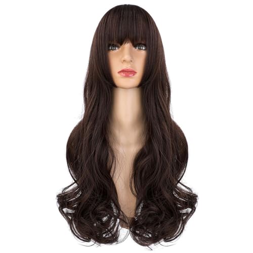 Perücke Mit Pony Perücken Damen Welliges Langes Lockiges Haar Flauschig Natürlich Simulierte Chemische Faser Perücken Modische Synthetische Perücken Pelucas De Mujer Pelo Humano(B) von IMEITE