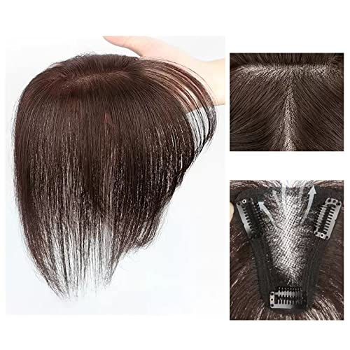 Perücke Mit Pony Pony Perücke Stück Volle Echte Menschliches Haar Patch Flauschig Erhöhen Haar Volumen Flauschige Abdeckung Grau Haar Pelucas De Mujer Pelo Humano(16-(8-10)22CM-brown) von IMEITE