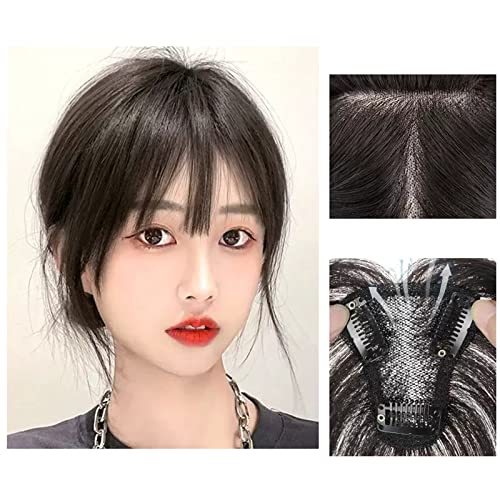 Perücke Mit Pony Pony Perücke Stück Volle Echte Menschliches Haar Patch Flauschig Erhöhen Haar Volumen Flauschige Abdeckung Grau Haar Pelucas De Mujer Pelo Humano(19-(7-9)22CM-black) von IMEITE