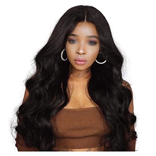 Perücke Mit Pony Spitze Frontperücken Lange gewellte synthetische Perücken für Frauen 130% Dichte Perücken Mittlere Spitze 4x4 Perücken Frauen Mit Echthaar (28 INCH) von IMEITE