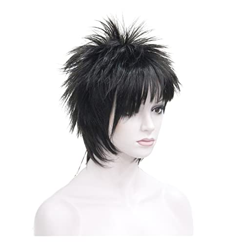 Perücke Mit Pony Synthetische Perücken Punk Frisur Kurze Gerade Frisur Männer Perücken Für Frauen Mit Menschenhaar(02) von IMEITE