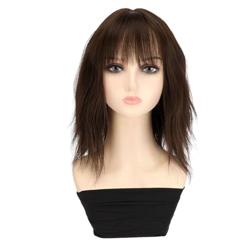 Perücke mit Pony Perücke für Frauen mit kurzem lockigem Haar, natürlich simuliertes kurzes lockiges Haar, Wolle lockige volle Perückenabdeckung Pelucas De Mujer Pelo Humano von IMEITE