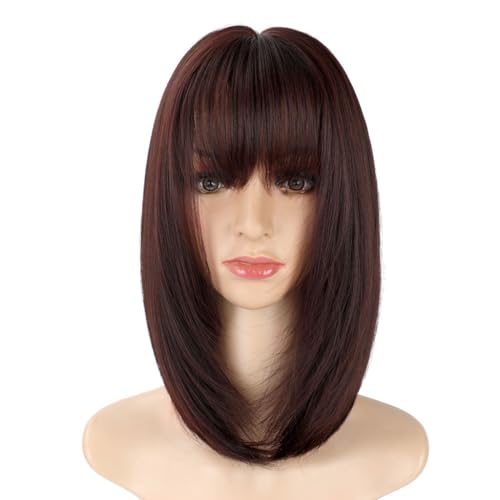 Perücke mit Pony Perücken Damen Kurz Gerade Haar Simuliert Synthetische Perücken für hohe Temperaturen Mittellang und lang Natürliches Schlüsselbeinhaar Luftpony Perücke Set Pelucas De Mujer Pelo von IMEITE
