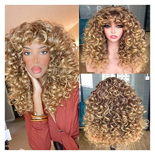 Perücke mit Pony Rotbraun Kupfer Ingwer Kurze Lockige mit Pony Synthetische Perücken für Frauen Welle Perücken Hitzebeständig Haar Cosplay Haar Pelucas De Mujer Pelo Humano(3327) von IMEITE