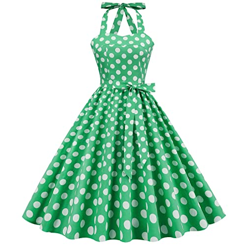 Damen 1950er Jahre Vintage Polka Dot Kleid A Linie Ärmellos Neckholder Cocktailkleid Abendkleid Knielang Retro Swing Kleid Hochzeit Partykleid Strand Sommerkleid Grün 2XL von IMEKIS