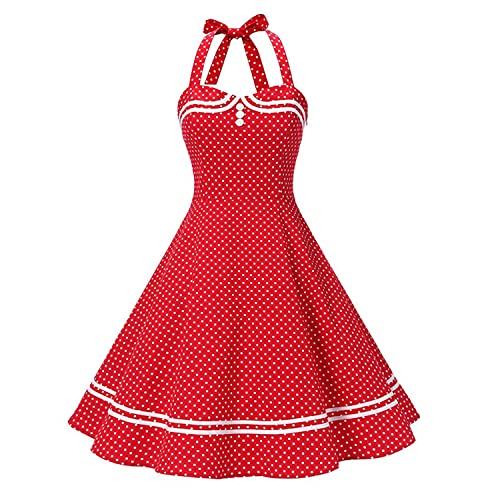 Damen 1950er Jahre Vintage Polka Dot Kleid A Linie Ärmellos Neckholder Cocktailkleid Abendkleid Knielang Retro Swing Kleid Hochzeit Partykleid Strand Sommerkleid Rot 2XL von IMEKIS