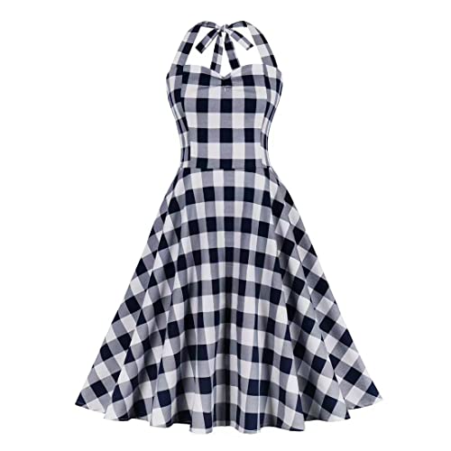 Damen 1950er Jahre Vintage Polka Dot Kleid A Linie Ärmellos Neckholder Cocktailkleid Abendkleid Knielang Retro Swing Kleid Hochzeit Partykleid Strand Sommerkleid Weiß+Schwarz M von IMEKIS