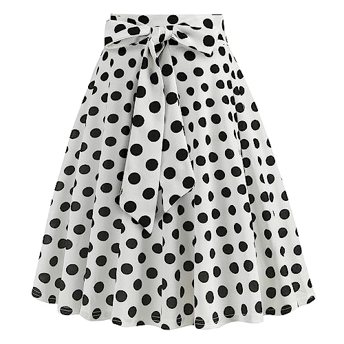 Damen 1950er Jahre Vintage Rock A Linie Faltenrock Hohe Taille Midirock Blumendruck Tellerrock Polka Dot Rockabilly Swing Rock mit G?rtel Knielang Partyrock Wei? S Damen 1950er Jahre Vintage Rock A Linie Faltenrock Hohe Taille Midirock Blumendruck Tellerrock Polka Dot Rockabilly Swing Rock mit G?rtel Knielang Partyrock Wei? S von IMEKIS