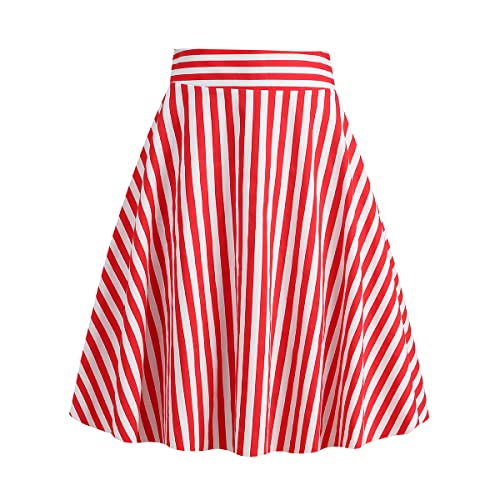 Damen 1950er Jahre Vintage Rock A Linie Gestreift Faltenrock Hohe Taille Midirock Streifen Druck Tellerrock Rockabilly Swing Rock Knielang Cocktail Partyrock Rot L Damen 1950er Jahre Vintage Rock A Linie Gestreift Faltenrock Hohe Taille Midirock Streifen Druck Tellerrock Rockabilly Swing Rock Knielang Cocktail Partyrock Rot L von IMEKIS