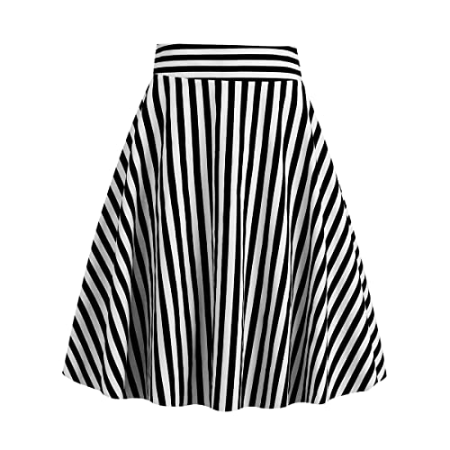 Damen 1950er Jahre Vintage Rock A Linie Gestreift Faltenrock Hohe Taille Midirock Streifen Druck Tellerrock Rockabilly Swing Rock Knielang Cocktail Partyrock Schwarz M Damen 1950er Jahre Vintage Rock A Linie Gestreift Faltenrock Hohe Taille Midirock Streifen Druck Tellerrock Rockabilly Swing Rock Knielang Cocktail Partyrock Schwarz M von IMEKIS