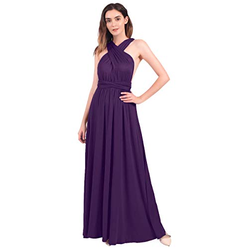 Damen Elegant Brautjungfernkleid Multiway V-Ausschnitt Rückenfrei Partykleid Ärmellos Schulterfrei Bodenlang Cocktailkleid Sommerkleid Formal Abendkleid Abschlussball Ballkleid Dunkelviolett XL von IMEKIS