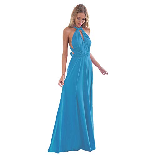 Damen Elegant Brautjungfernkleid Multiway V-Ausschnitt Rückenfrei Partykleid Ärmellos Schulterfrei Bodenlang Cocktailkleid Sommerkleid Formal Festlich Abendkleid Abschlussball Ballkleid Blau XL von IMEKIS